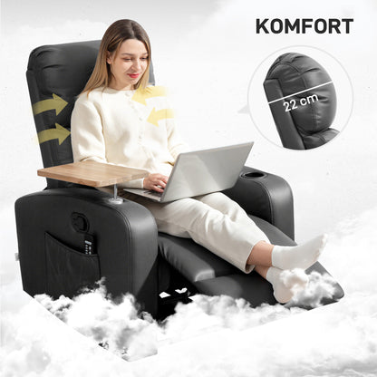 HOMCOM Massagesessel Relaxsessel Liegesessel, 1 Klapptisch, 1 Fußstütze; 77 cm x 93 cm x 105 cm, Schwarz