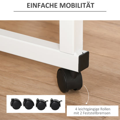 HOMCOM Beistelltisch höhenverstellbarer Couchtisch mobiler Endschreibtisch mit Rädern Feststellbremsen C-Tische Spanplatte Stahl Eisen Kunststoff Weiße Ahornfarbe 60 x 40 x 68-78 cm