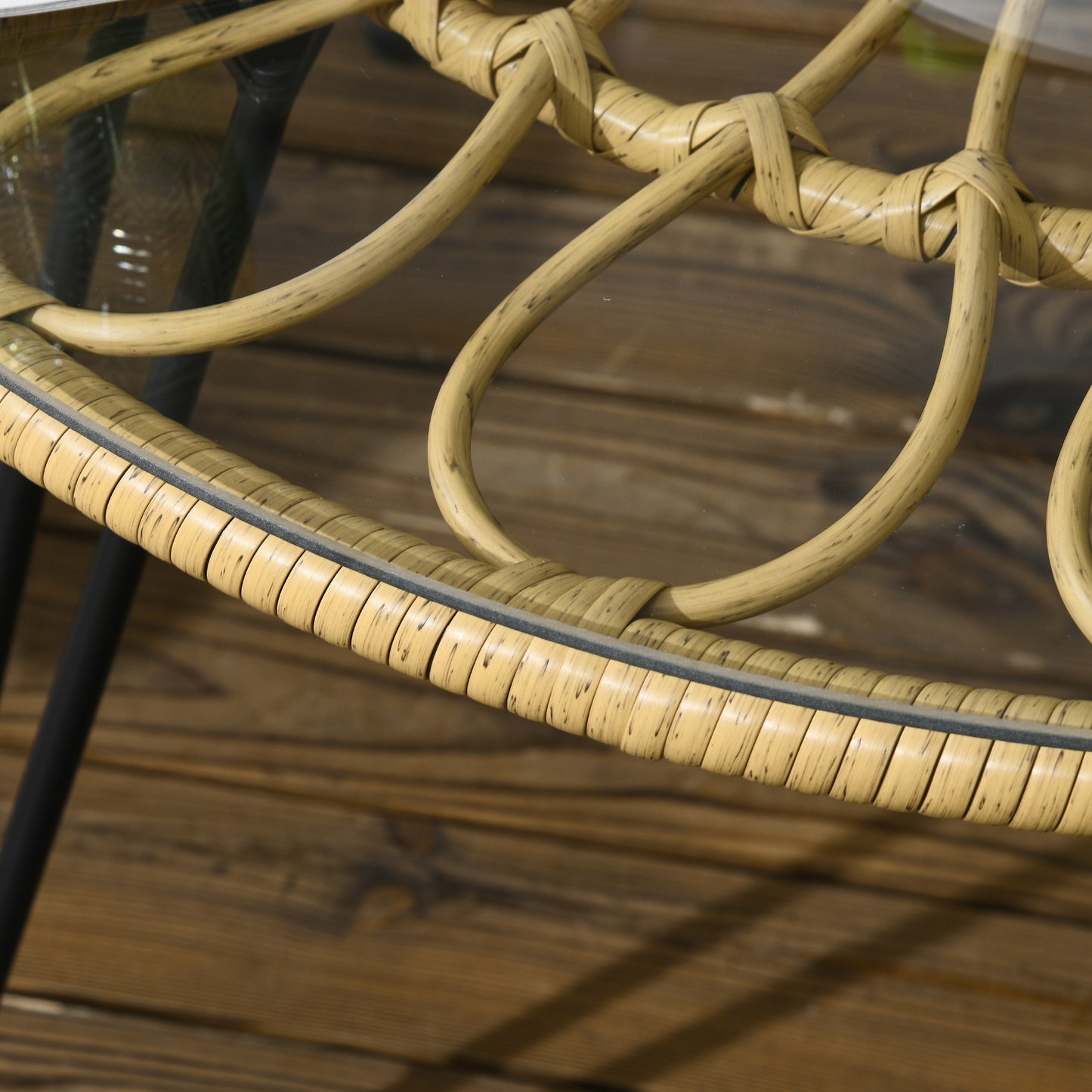 Outsunny 5-teilige Gartensitzgruppe, Boho-Stil, 1 Esstisch & 4 Stühle, Auflagen, Polyrattan, Beige/Natur