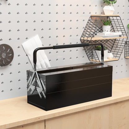 DURHAND Werkzeugkiste, Werkzeugkoffer mit 3 Etagen, Stahl, 56L x 20B x 41H cm, Schwarz