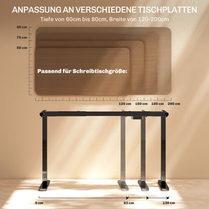 HOMCOM Elektrisches Schreibtischgestell, höhenverstellbar, mit Speicherfunktion, Stahl, Schwarz