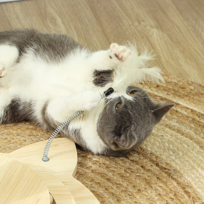 PawHut Katzenkratzbaum, 69 cm, Sisal-Kratzpfosten, Kugelbahn, Spielball, Spielfeder, 4-in-1-Design, Cremeweiß