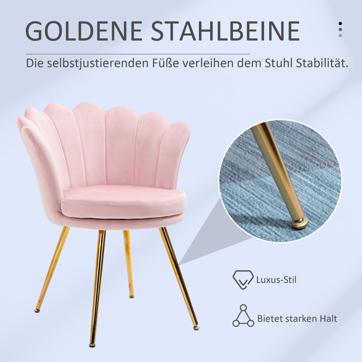 HOMCOM Sessel mit lotusförmigem Design, vergoldete Metallbeine, Schaumstoffpolster, Rosa