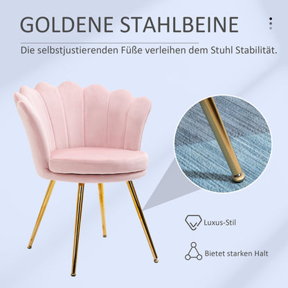 HOMCOM Sessel mit lotusförmigem Design, vergoldete Metallbeine, Schaumstoffpolster, Rosa