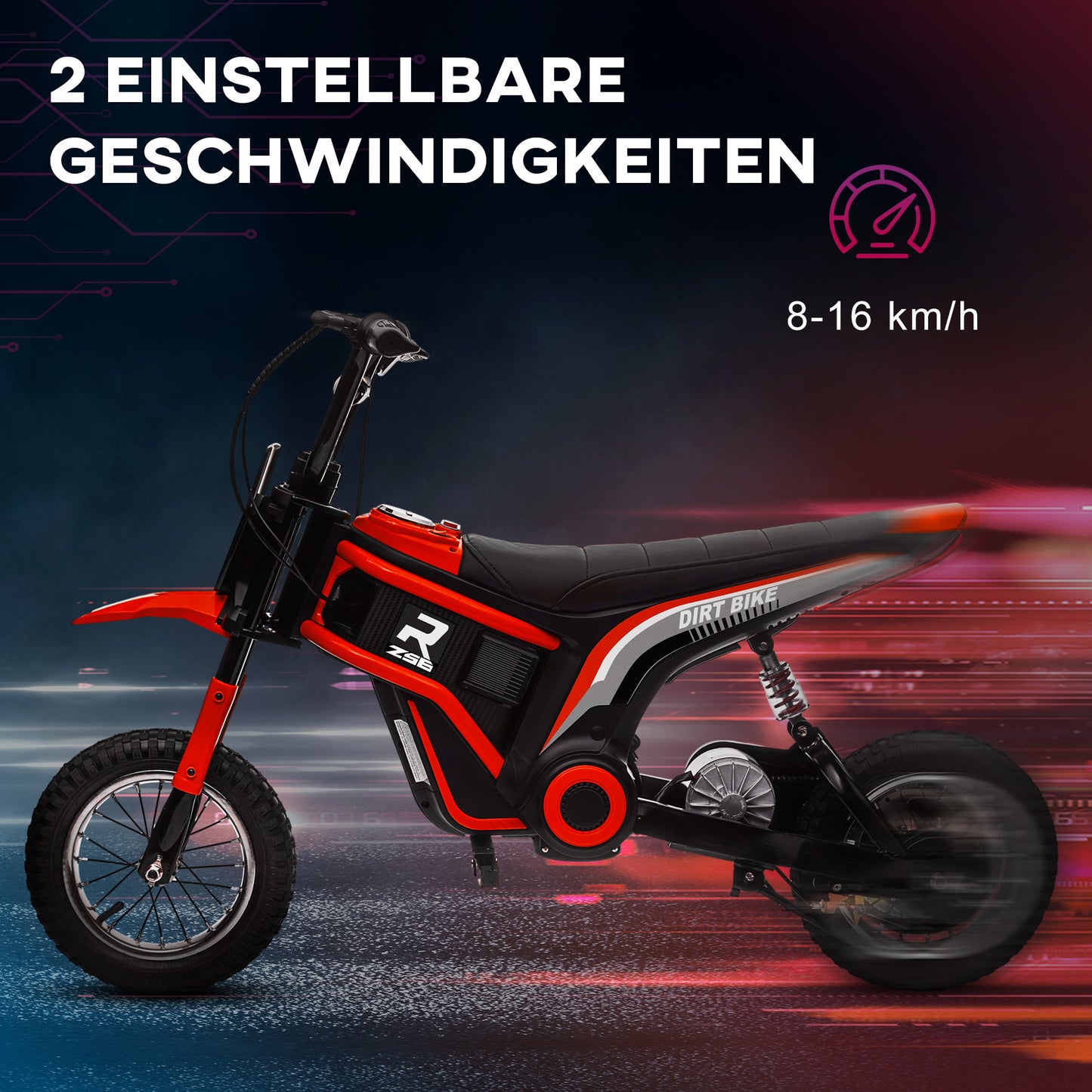 HOMCOM Elektro-Motorrad für Kinder, 24V Kindermotorrad mit Hupe, Leuchte, mit Drehgriff-Gashebel, 8-16 km/h, 8-12 Jahre, Rot
