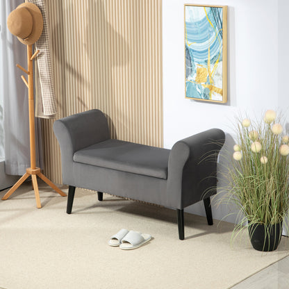 HOMCOM Polsterbank mit Stauraum, Truhenbank mit Armlehnen, 46 cm Sitzhöhe, samtartiges Polyester, 111,5 x 41 x 65 cm, Dunkelgrau