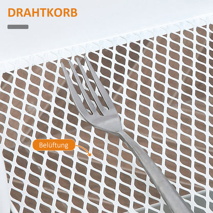 HOMCOM Rollbarer Küchenwagen, 2 Regale, Schublade, Ablage, 4 Rollen, Griffe, Stahl, Weiß