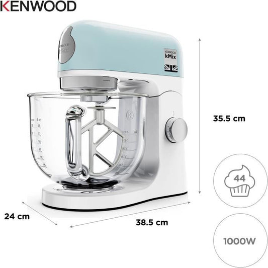 KENWOOD KMX754PB Multifunction Pastry Robot - 1000W Professional Motor - 2 Accessory Outlets - 5L Glass Bowl with