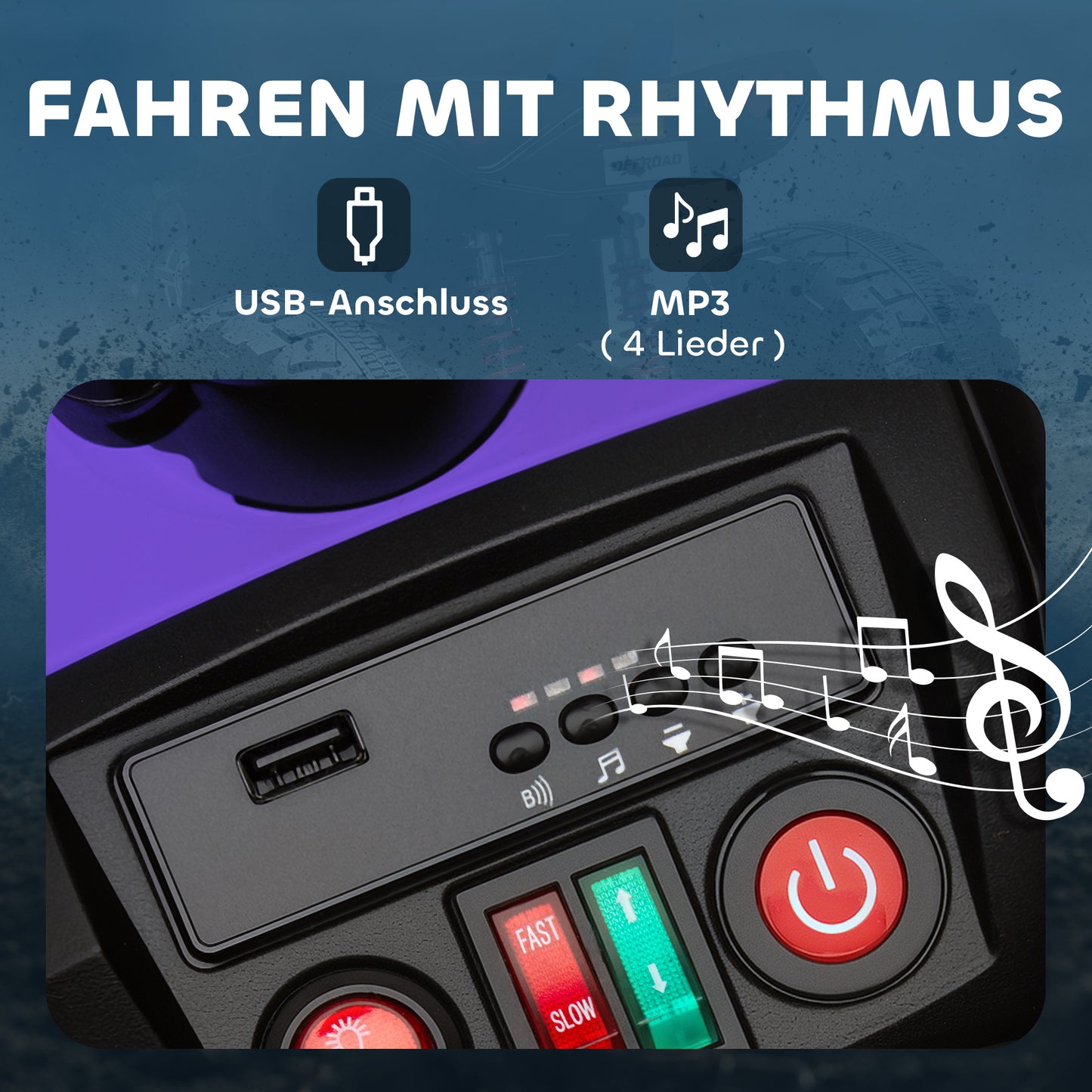 AIYAPLAY Kinder-Elektro-Quad, 24V Elektro-Fahrzeug mit 4 Rädern, Scheinwerfer, USB-Anschluss, MP3-Funktion, 6,5 km/h, 3-8 Jahre