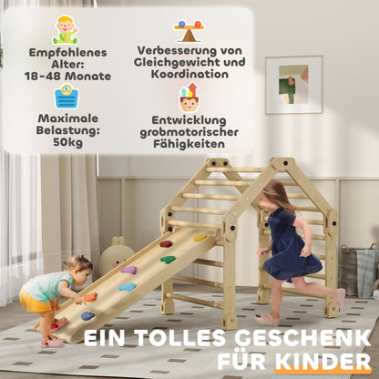 AIYAPLAY Klettergerüst 3-in-1, faltbar, Leiter & Rutsche/Kletterwand, Holz, für Kinder 1,5-4 Jahre