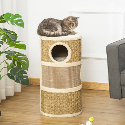 PawHut Kratztonne, Höhe 70 cm, Katzenkratzbaum für katzen 3 Ebenen Katzenbaum Kletterbaum Katzenmöbel mit Sisal Plüsch