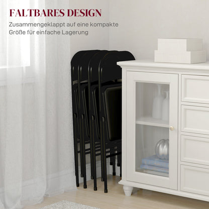 HOMCOM 4er-Set Klappstühle, Tragbare Bürostühle, Metallbeine, Faltstuhl für Büro, Empfang, Wartezimmer, Kunstleder, Schwarz