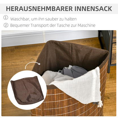 HOMCOM Wäschekorb Wäschesammler, 55L Fassungsvermögen, abnehmbarer Deckel, 38 cm x 38 cm x 57cm, Braun