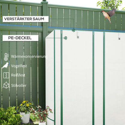 Outsunny Mini-Gewächshaus mit 3-Ebenen-Regal, Kunststoff-Abdeckung, UV-beständig, tragbar, Rolltür, 144 x 48 x 152 cm, Weiß
