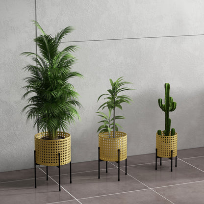 Outsunny Blumenständer, 3er-Set, rostfreies Metallgestell, In- und Outdoor, Schwarz/Gold