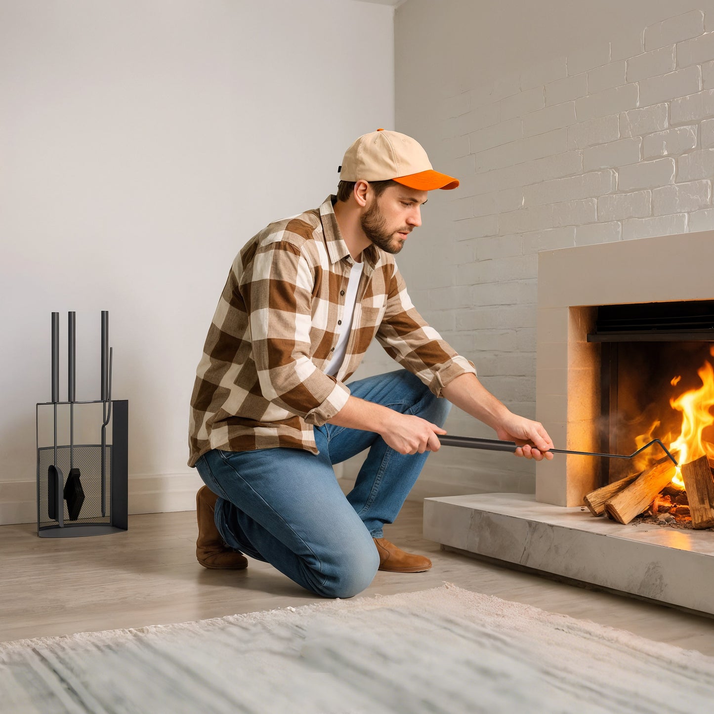 Outsunny Kaminbesteck Set 5teilig Kaminzubehör mit Besen, Schaufel, Schürhaken Zange Ständer Metall, Schwarz