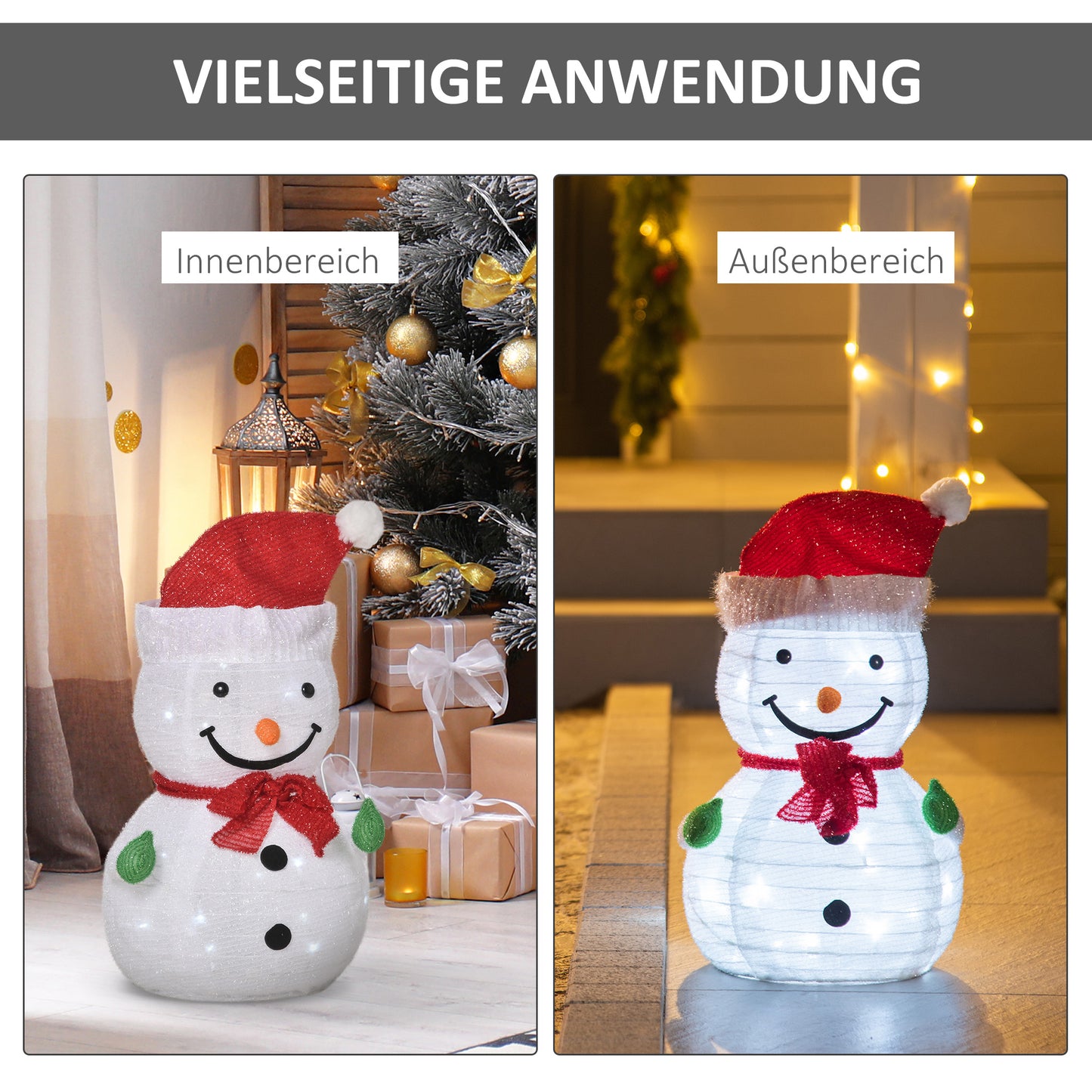 Outsunny Weihnachtsdekoration Schneemann Outdoor.Weihnachtsdeko Weihnachtslicht, inkl. LEDS, 30 cm x 30 cm x 51 cm, Rot+Weiß