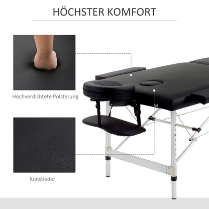 HOMCOM Massageliege, 2 Zonen klappbarer Massagetisch mit Kunstleder-Bezug, Kopfstütze, Armlehnen, Tasche, höhenverstellbare Massagebank 90cm Breit bis 225 kg belastbar, Schwarz