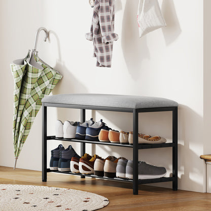 HOMCOM Schuhbank mit Sitzfläche, Sitzbank mit Stauraum, Schuhregal mit 2 offene Fächer, Sitzbank 81 x 31 x 50 cm Schwarz