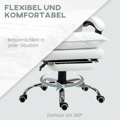 Vinsetto Bürostuhl mit Liegefunktion, ergonomisch höhenverstellbar mit Fußstütze, gepolstert, bis 135 kg belastbar, 66 x 72 x 122-130 cm, Weiß