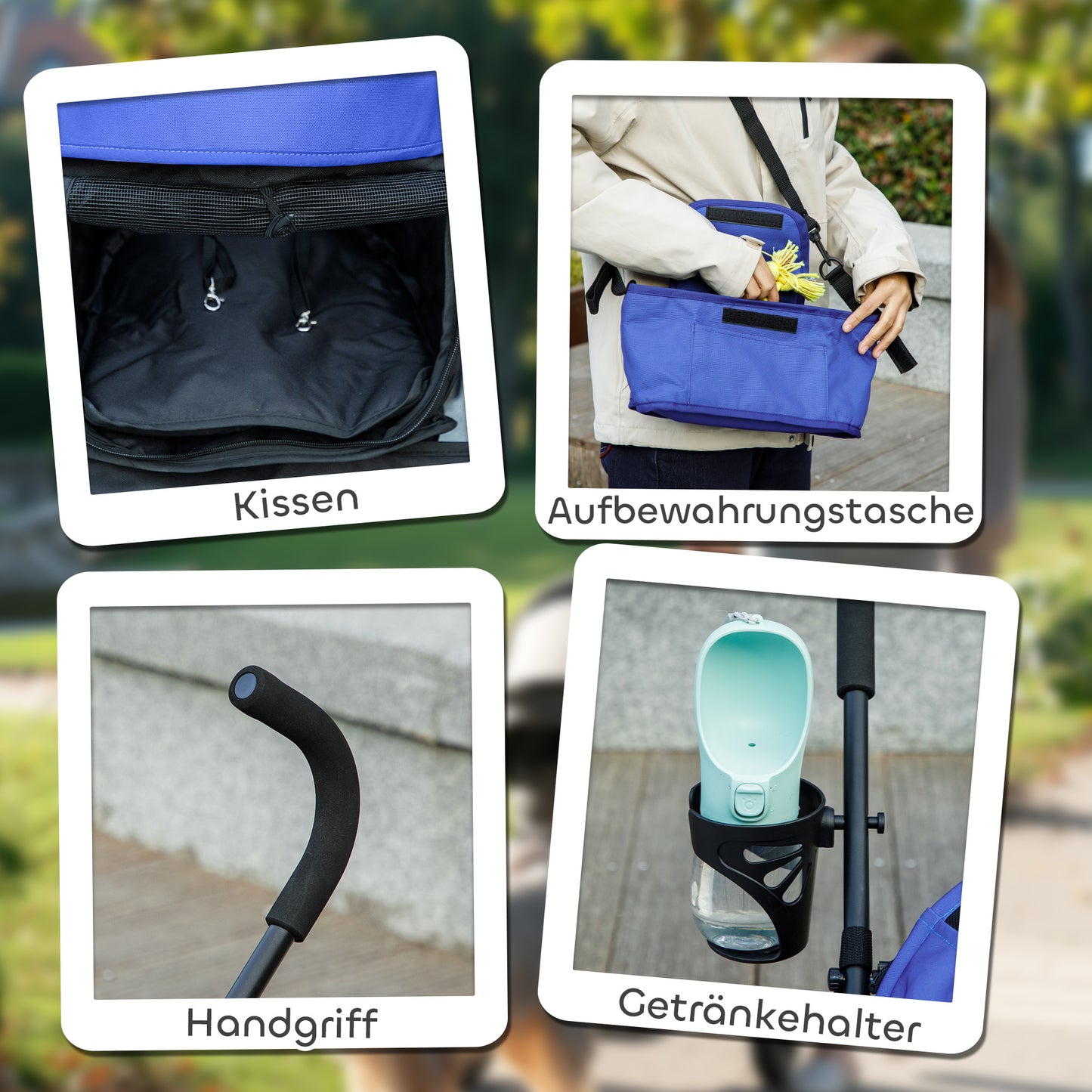 PawHut Haustierwagen, Sicherheitsleinen, Netzfenster, 76L x 44B x 103H cm, Dunkelblau