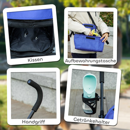 PawHut Haustierwagen, Sicherheitsleinen, Netzfenster, 76L x 44B x 103H cm, Dunkelblau