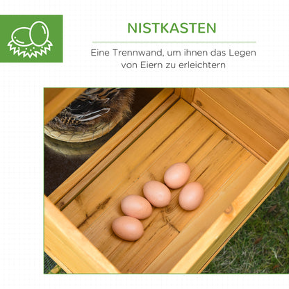 PawHut Zwerghühnerstall mit Freilauf und Brutkasten Wetterbeständig versiongeltes Tannenholz, Asphaltdach Natur + Grün