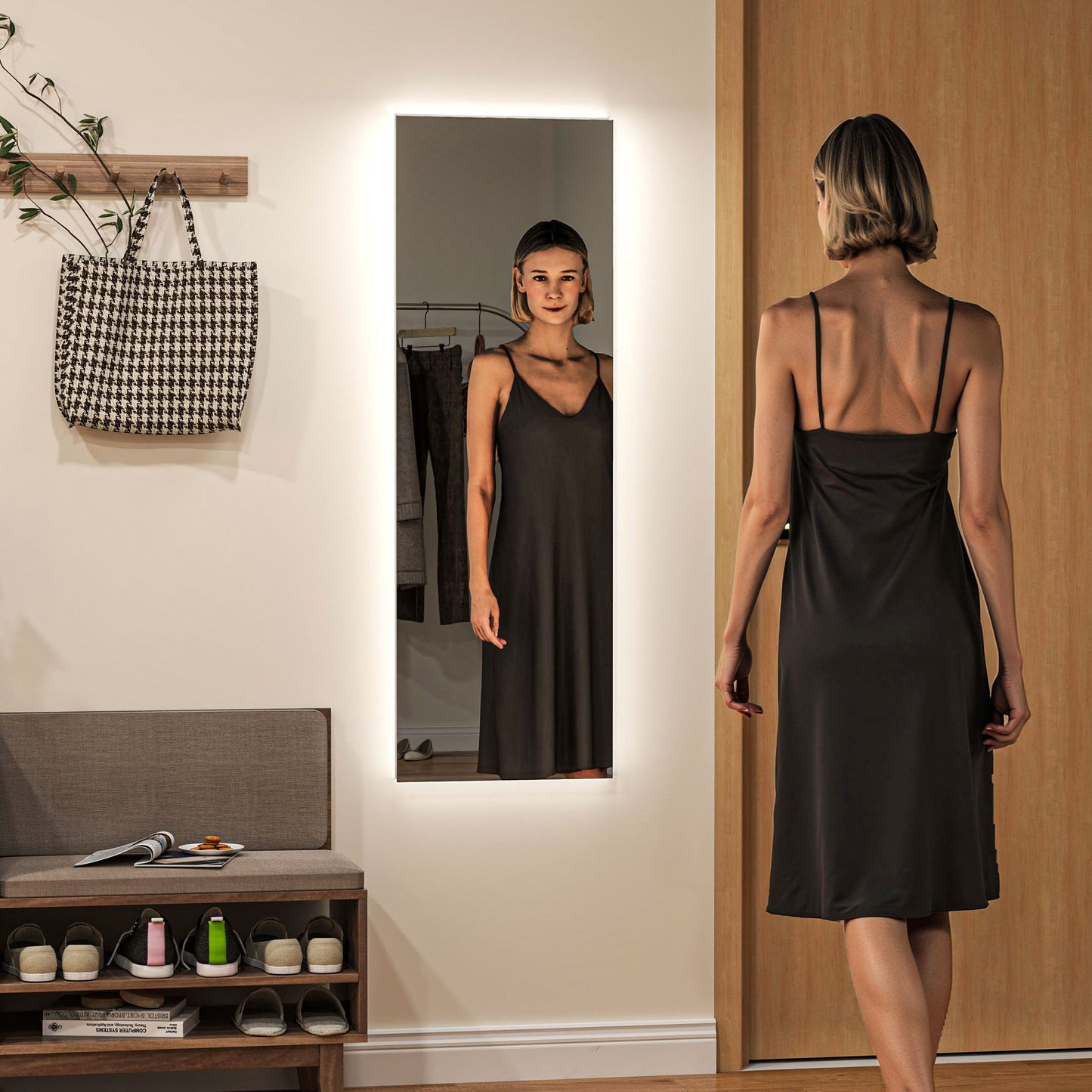 HOMCOM LED Ganzkörperspiegel, dimmbar, rahmenlos, Touch-Steuerung, 40 x 120 cm