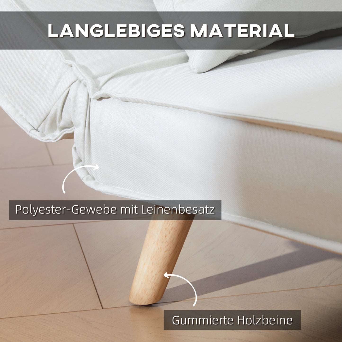 HOMCOM Einzelsofa Schlafsofa Sofabett Klappsofa verstellbar Rückenlehne Liege nordisch skandinavisch 25D Schaumstoff Haus Leinenimitat Tannenholz Cremeweiß 94 x 78 x 80 cm