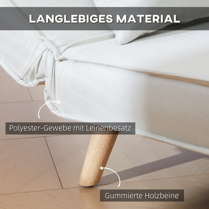 HOMCOM Einzelsofa Schlafsofa Sofabett Klappsofa verstellbar Rückenlehne Liege nordisch skandinavisch 25D Schaumstoff Haus Leinenimitat Tannenholz Cremeweiß 94 x 78 x 80 cm