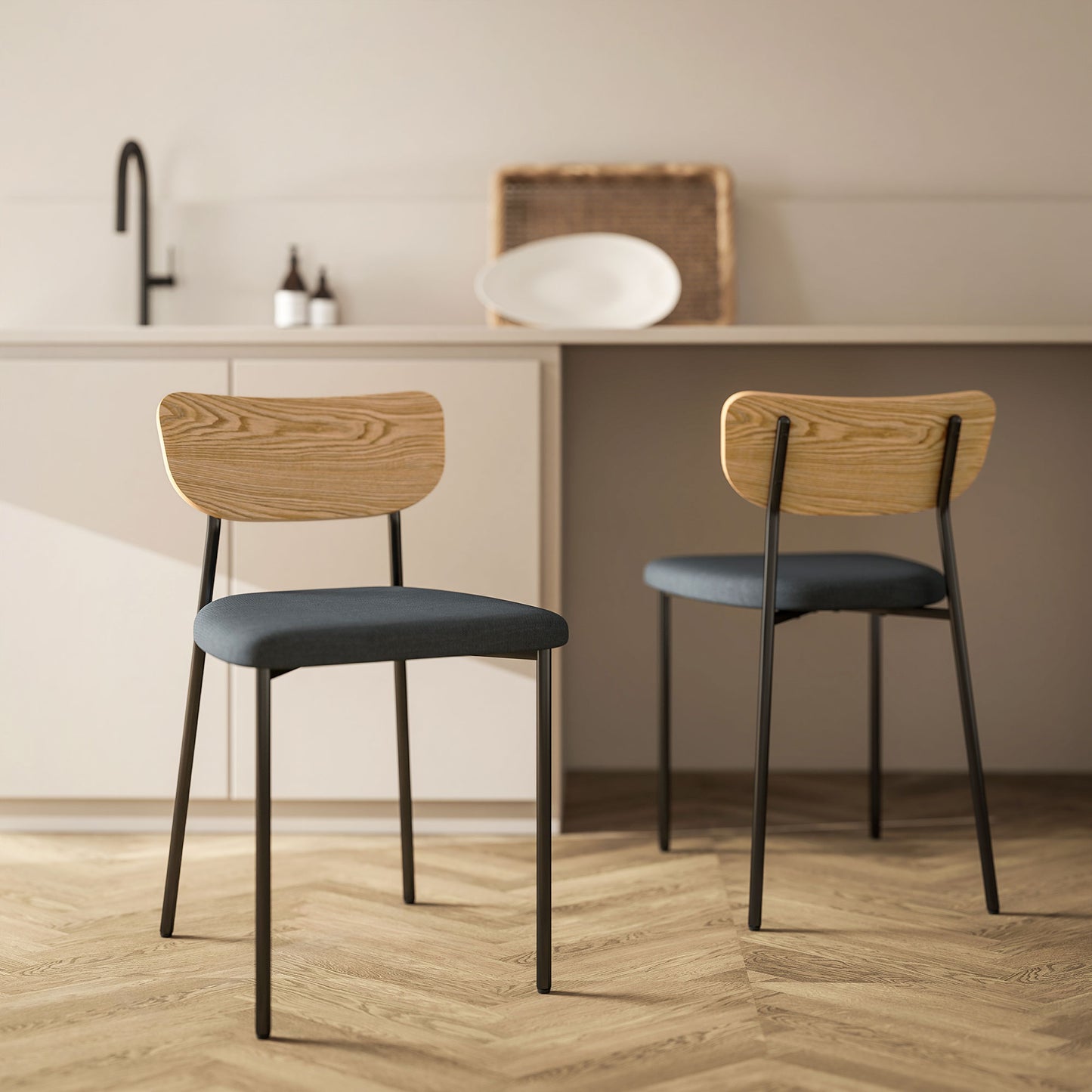 HOMCOM 2er-Set Esszimmerstühle, Leinenoptik, armloses Design, Metallbeine, Grau