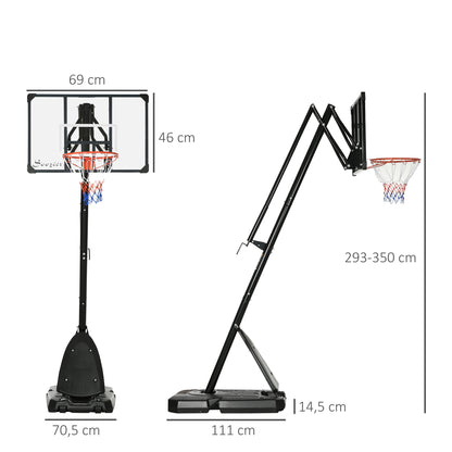 SPORTNOW Basketballständer, verstellbare Korbhöhe 2,3-2,9 m, untere Pralllatte, befüllbare Basis, rot+schwarz