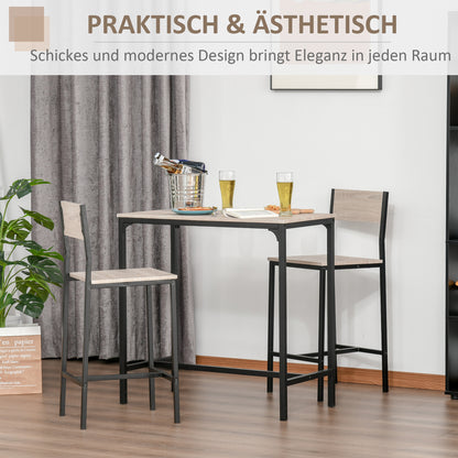 HOMCOM Bartisch Set Bartisch mit Barhocker-Set Esstisch mit 2 Stühlen mit Rückenlehne Küchentisch für Esszimmer, Küche, Natur+Schwarz