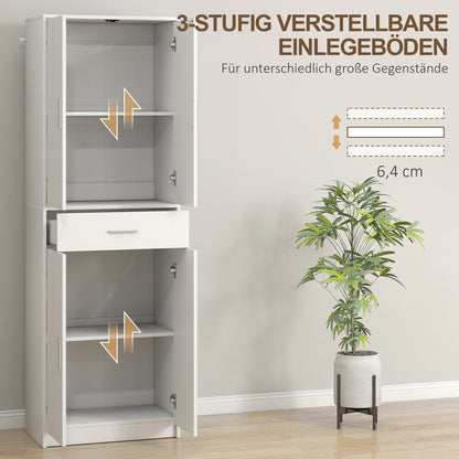 HOMCOM Küchenschrank, 3-stufig verstellbare Regale, Spanplatten, MDF, viel Stauraum, Weiß
