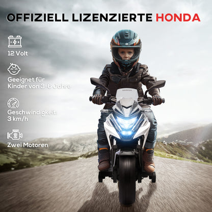 AIYAPLAY Elektro-Kindermotorrad, Honda, 3 km/h, Musik & Licht, 3-6 Jahre, bis 30 kg, Weiß