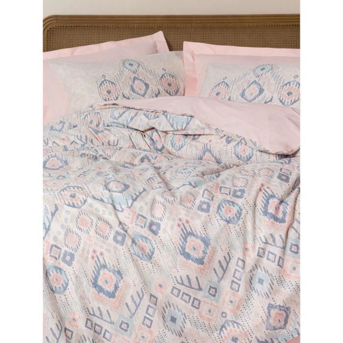 Bedding set - 1 duvet cover 220 x 240 cm + 2 pillowcases 60 x 60 cm - 100% cotton - Salmon