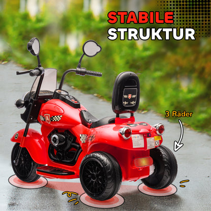 AIYAPLAY Elektro-Kinder-Motorrad, 3 Räder, 6V Batterie-Betrieb, Scheinwerfer, Musik, für Kinder im Alter von 3-6 Jahren, Rot