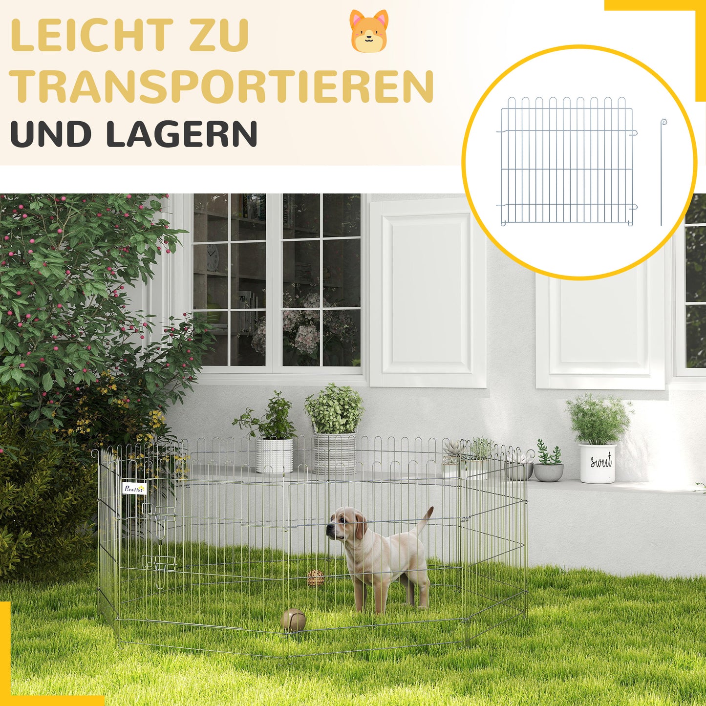 PawHut Freilaufgehege Welpenauslauf Welpenzaun Laufstall Welpengitter für Tiere 8-teilig B63 x H60 cm