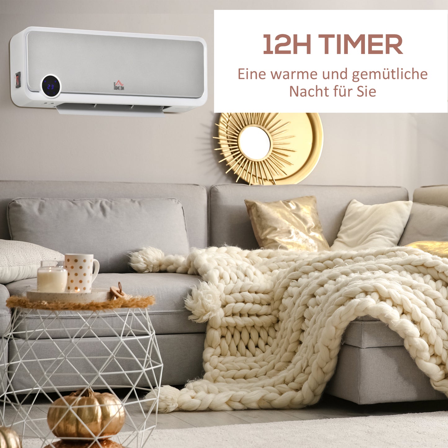 HOMCOM Heizlüfter zur Wandmontage 2000W mit Fernbedienung, 3 Betriebsmodi, LED-Display 12h Timer