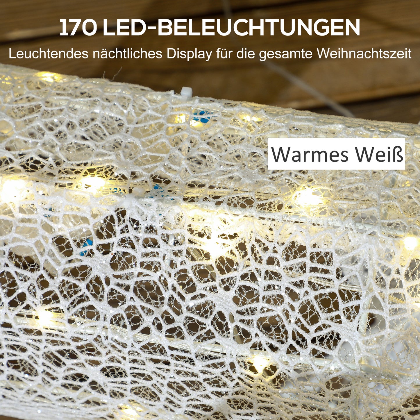 Outsunny LED-Weihnachtsdekoration, Lechtendes Rentier und Schlitten, 170 ljusare, 50 x 29 x 42 cm