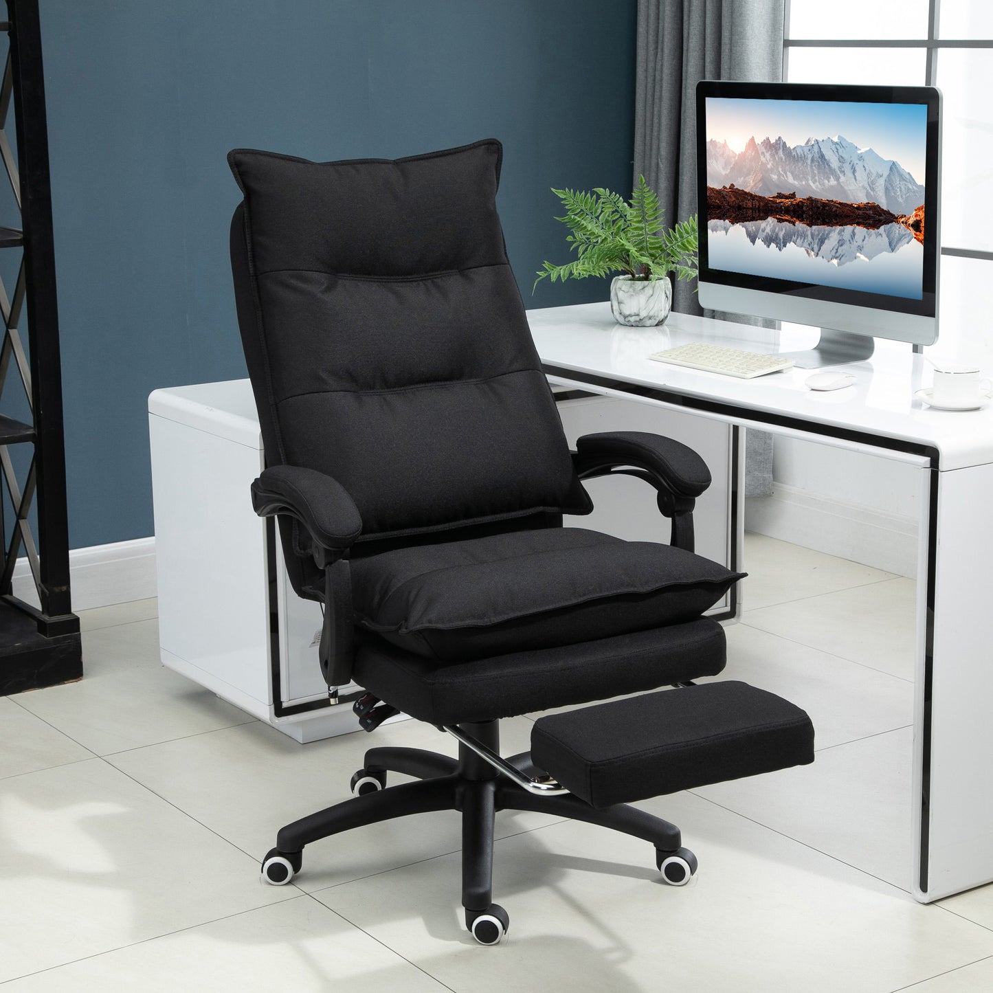 Vinsetto Bürostuhl med Massagefunktion, Ergonomischer Schreibtischstuhl med Liege- &amp; Drehfunktion, med Fußstütze, Schwarz