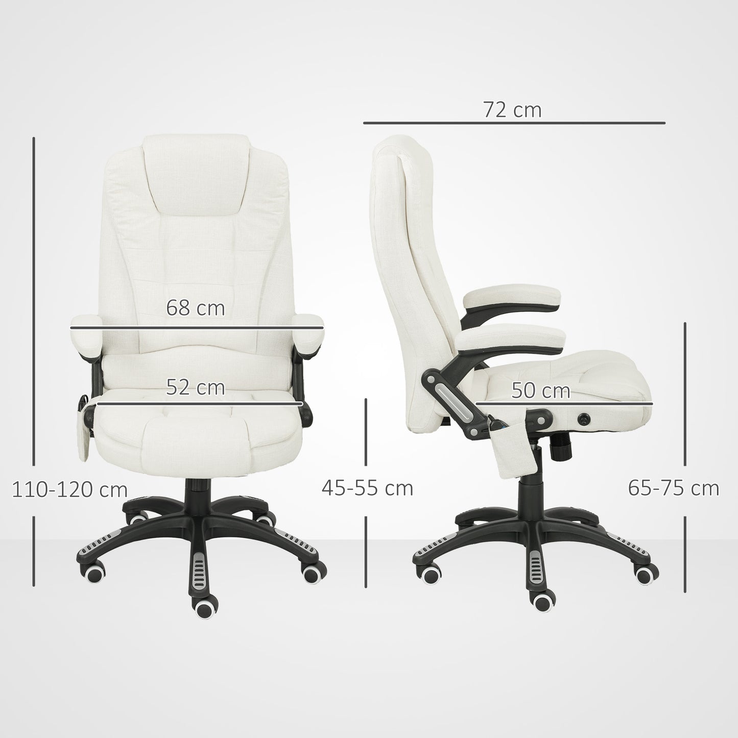 Vinsetto Ergonomischer Schreibtischstuhl med massagefunktion, 68 x 72 x 110–120 cm, Cremeweiß