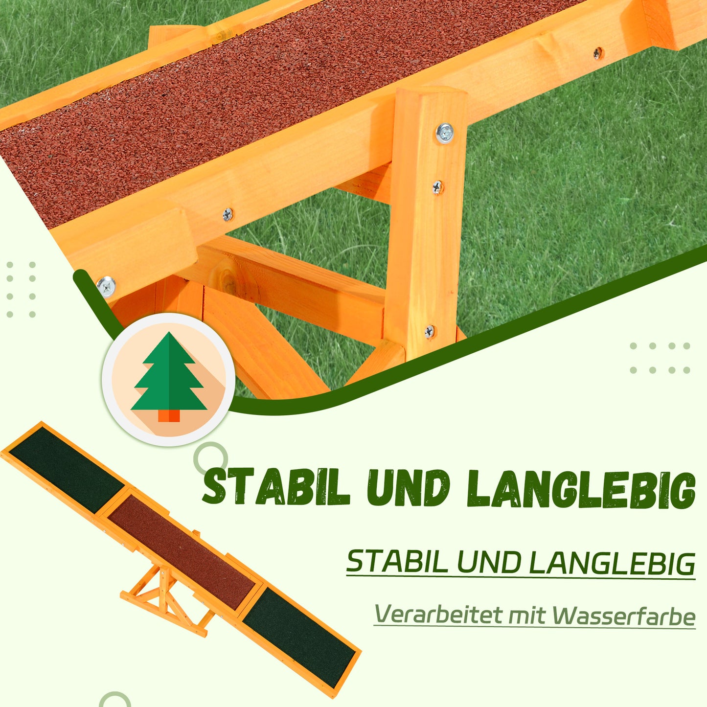 PawHut Hundewippe für Agility Training, rutschfest, bis 50 kg belastbar, 180 x 30 x 30 cm