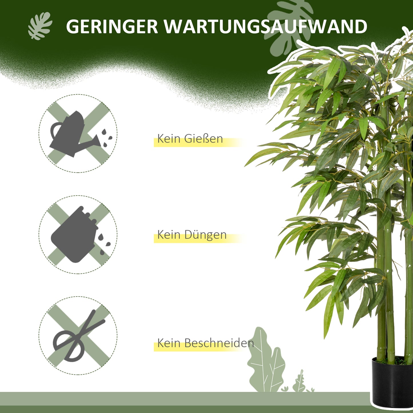 HOMCOM Künstliche Pflanze, Bambus aus Kunststoff im Topf, 780 Blätter, realistischer Look, kaum Pflegeaufwand, 140 cm, Grün