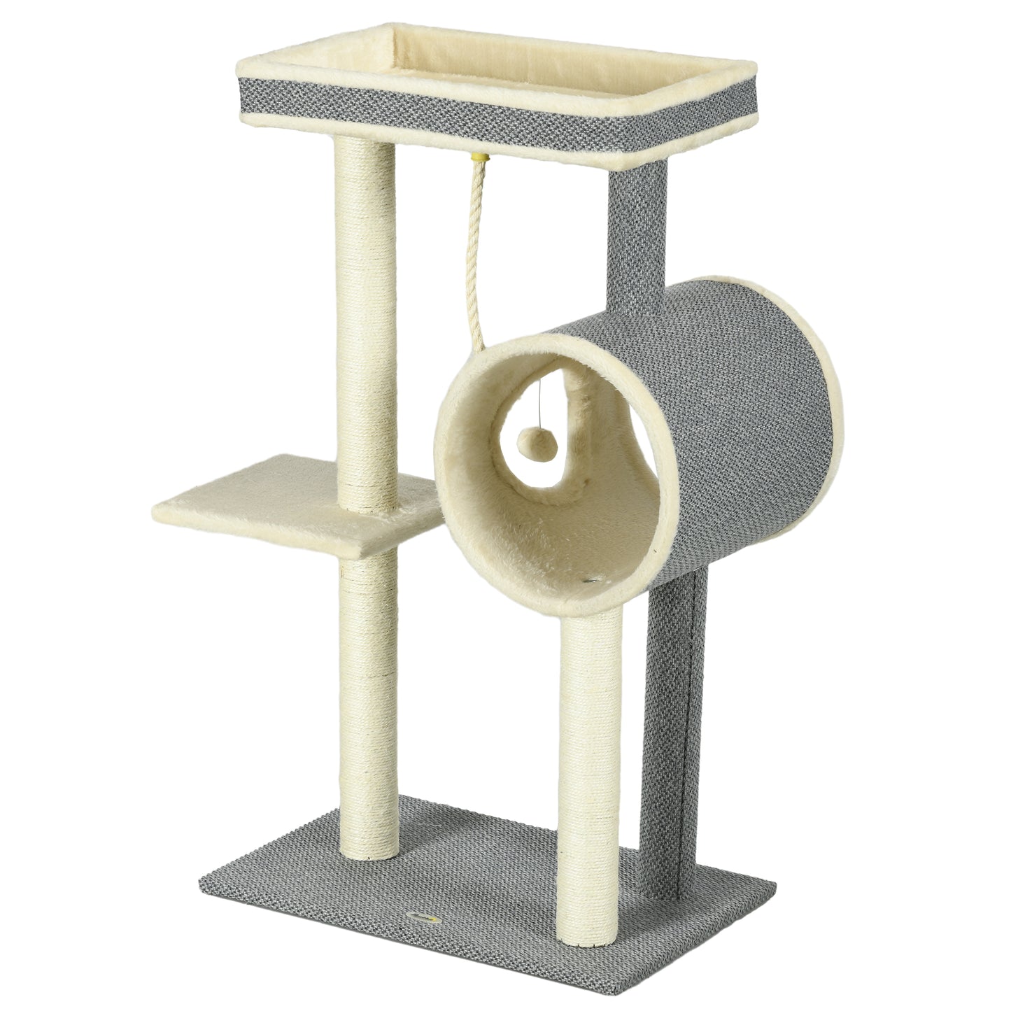 PawHut Kratzbaum Katzenbaum, 1 Katzenhöhle, 2 Liegeflächen, 60 cm x 40 cm x 104 cm, Grau + Natur