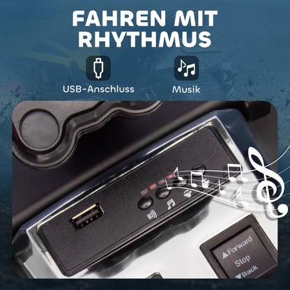 AIYAPLAY Elektrisches Kinderfahrzeug, Reverse-Dreirad-Design, Batteriebetrieb, MP3-Player, Hupe, 2 Geschwindigkeiten, LED-Lichter, 3-8 Jahre, Gelb