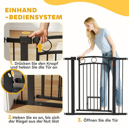 PawHut Haustiertor, 96 cm Treppengatter, verstellbar Breite 76-104 cm, mit Katzentür, für Treppen och Türöffnungen, Schwarz