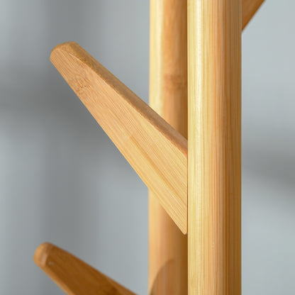 HOMCOM Garderobenständer, Kleiderständer mit 12 Haken und Schirmständer, Garderobe in Baumform, moderner Jackenständer für Kleidung, Hut, Tasche, für Wohnzimmer, Schlafzimmer, Bambus, Natur+Weiß
