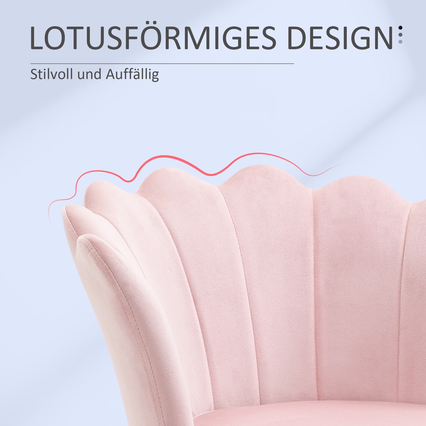 HOMCOM Sessel mit lotusförmigem Design, vergoldete Metallbeine, Schaumstoffpolster, Rosa