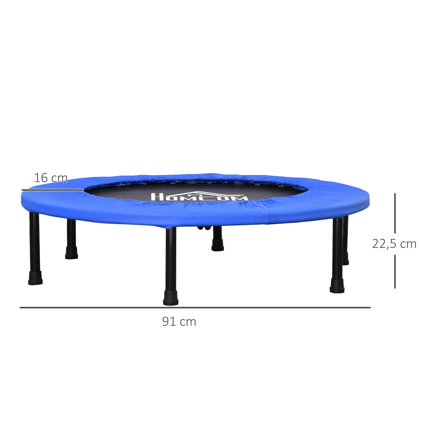 HOMCOM itness Trampolin Ø91 cm Mini Trampoline mit rutschfesten Füßen 100kg Belastbar Ø91 x 22,5H cm Schwarz+Blau